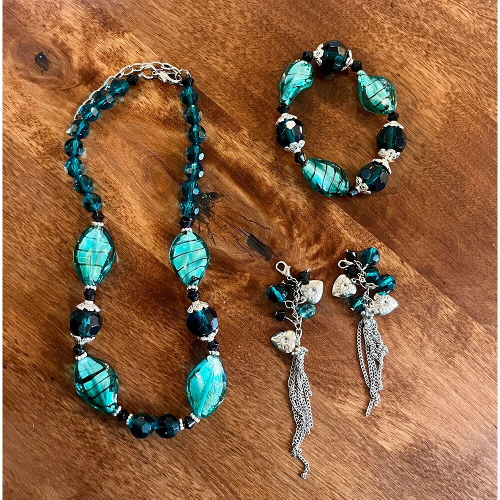 Glass Bead Necklace and Earrings with interchangeable attachments